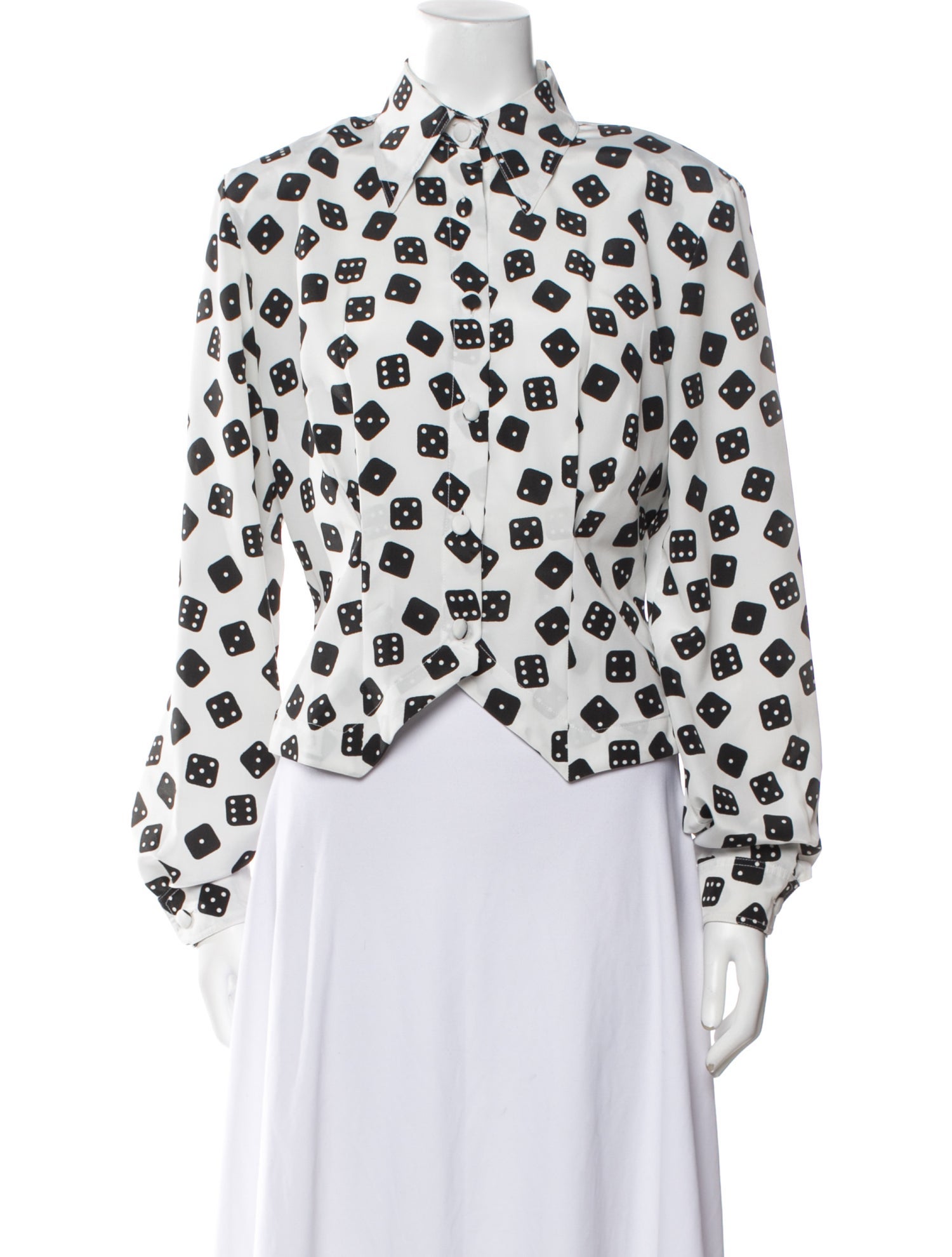 Patrick Kelly Printed Mock Neck Button-Up Top