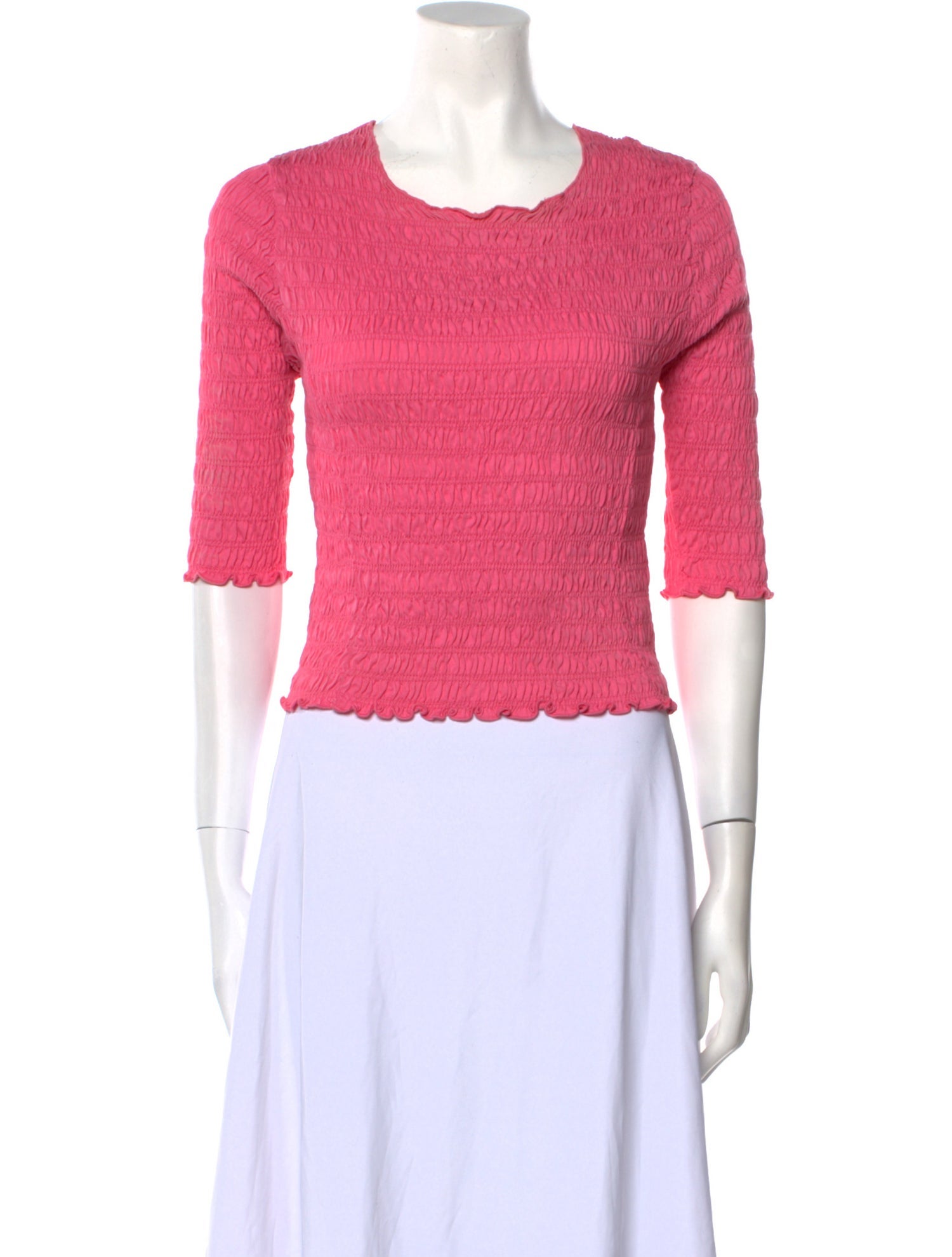 Patou Crew Neck Three-Quarter Sleeve Crop Top