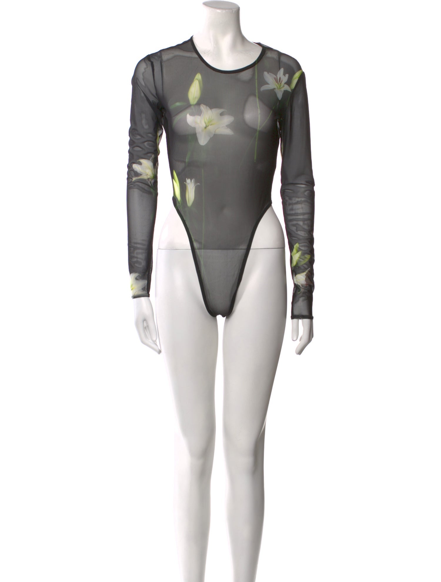 Puppets and Puppets Mesh Floral Print Bodysuit