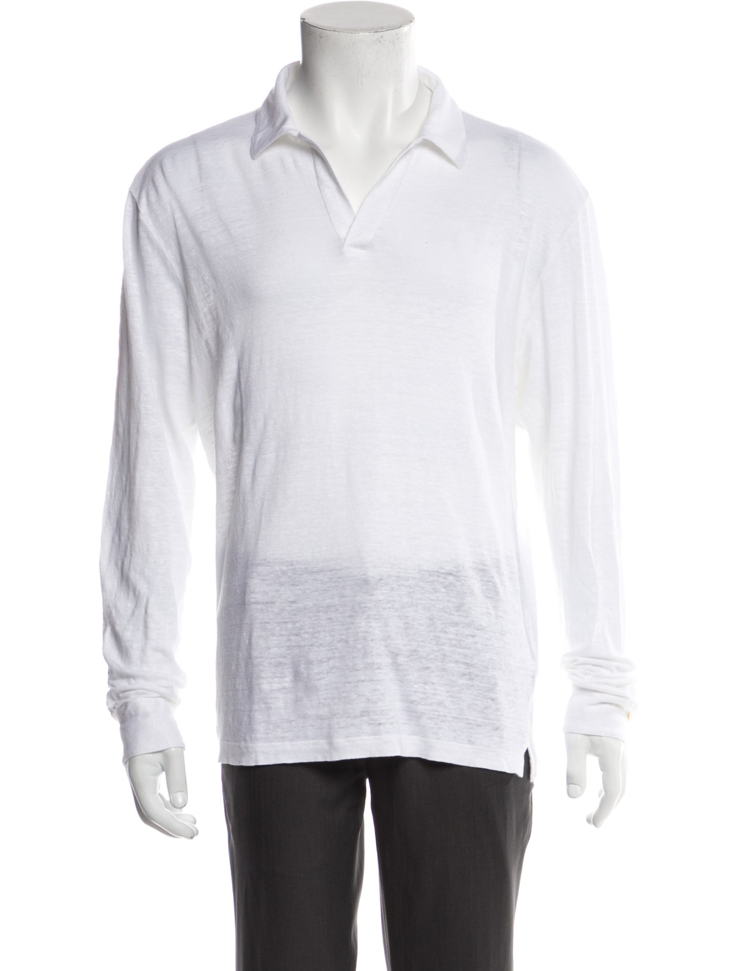 Paul Stuart Collar Long Sleeve Polo Shirt - White Polos