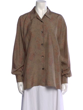 Paul Stuart Silk Long Sleeve Button-Up Top