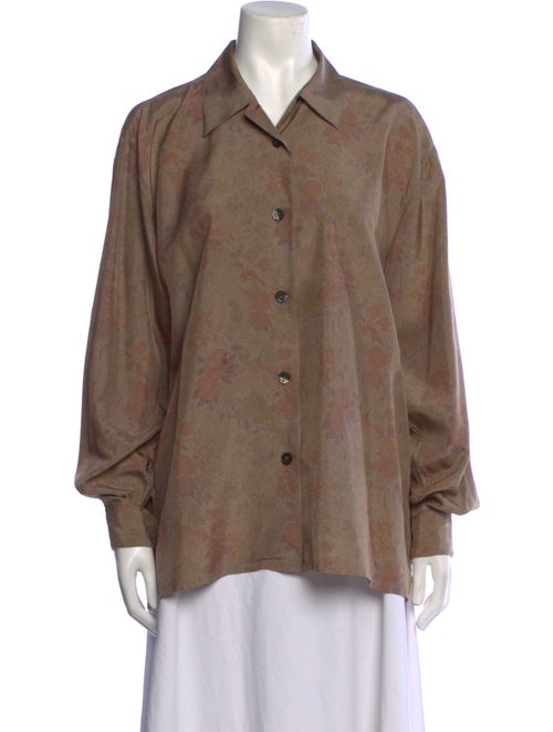 Paul Stuart Silk Long Sleeve Button-Up Top