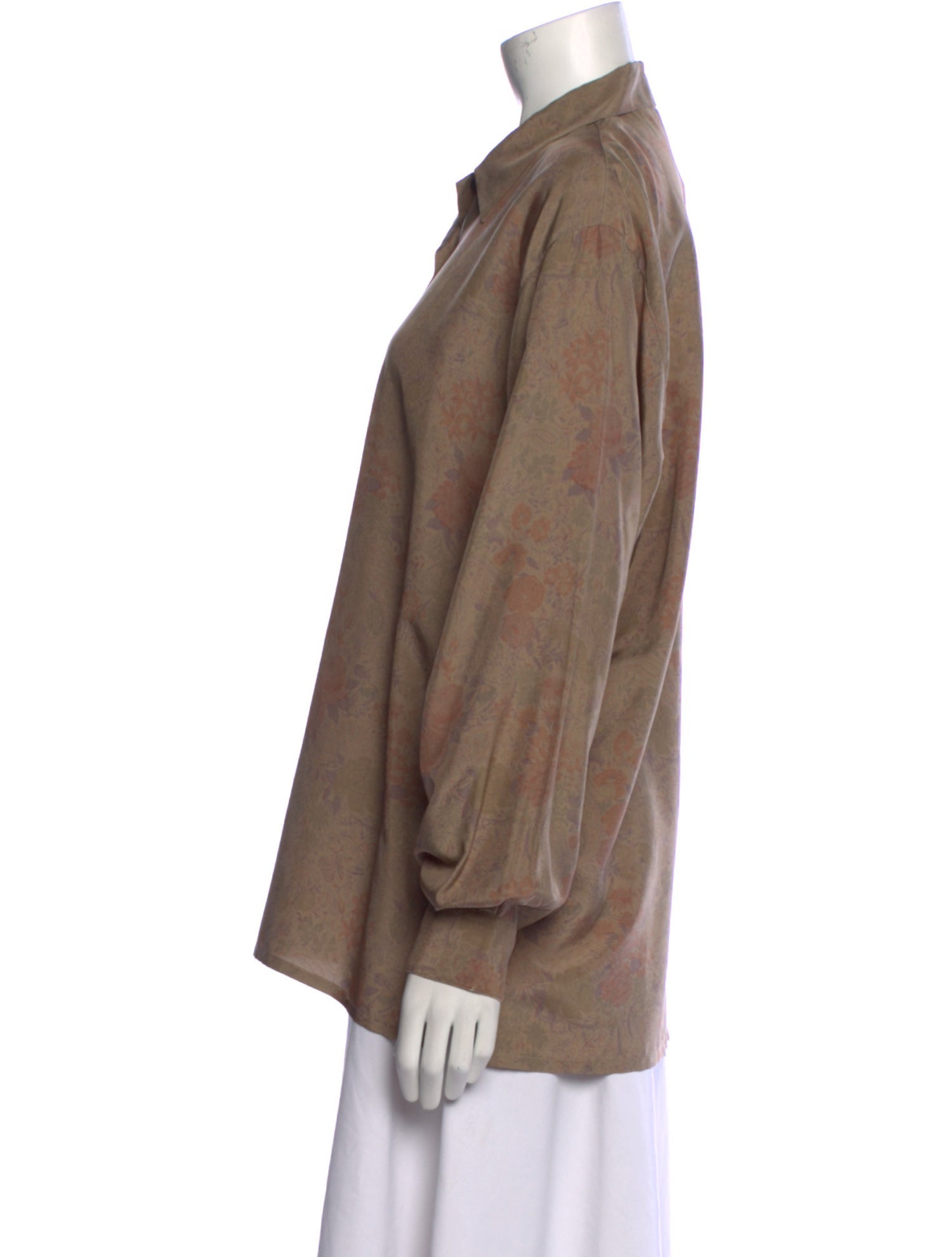 Paul Stuart Silk Long Sleeve Button-Up Top