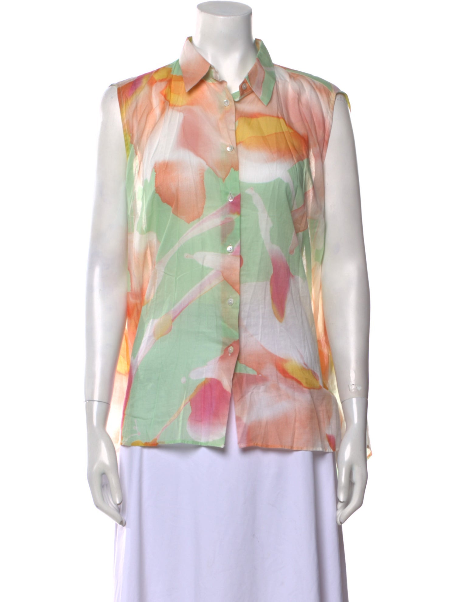 Paul Stuart Printed Sleeveless Button-Up Top