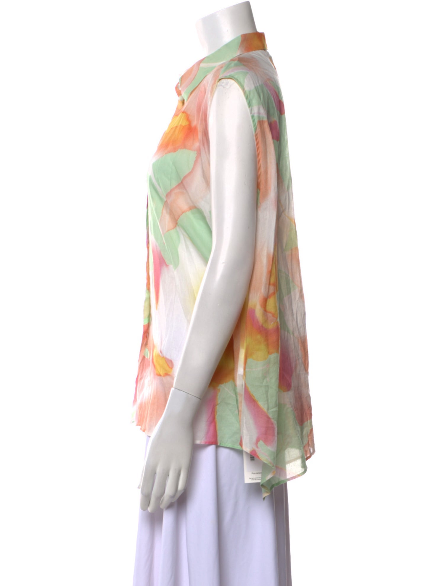 Paul Stuart Printed Sleeveless Button-Up Top