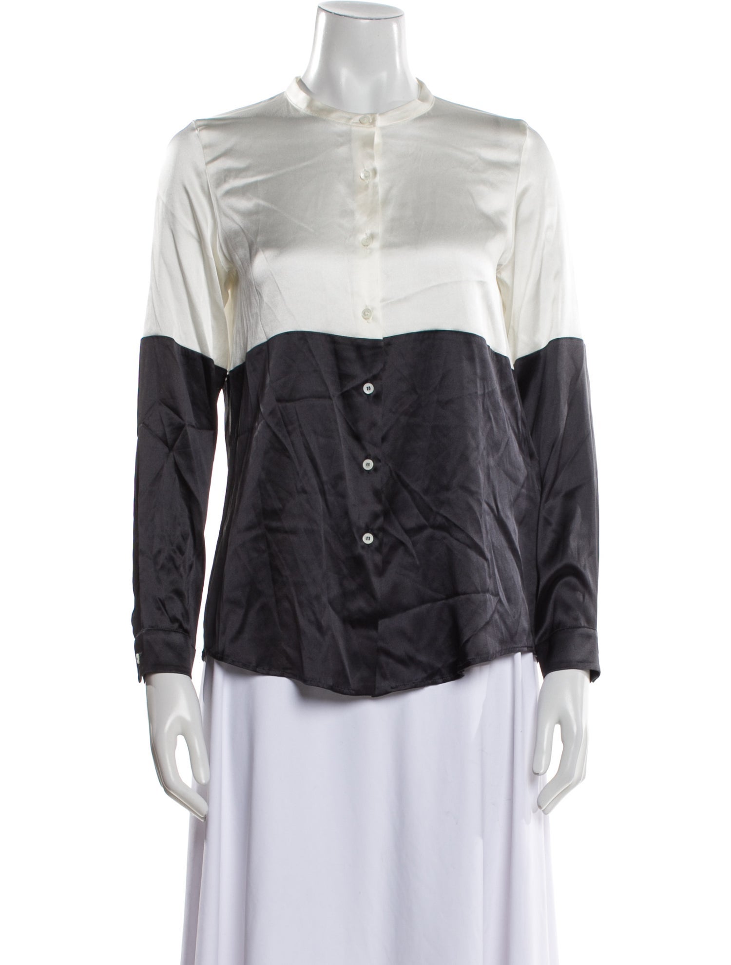 Paul Stuart Silk Mock Neck Button-Up Top