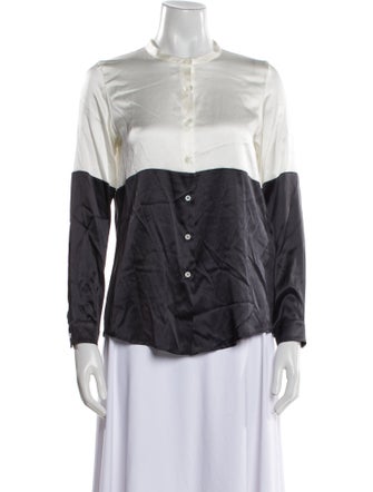 Paul Stuart Silk Mock Neck Button-Up Top