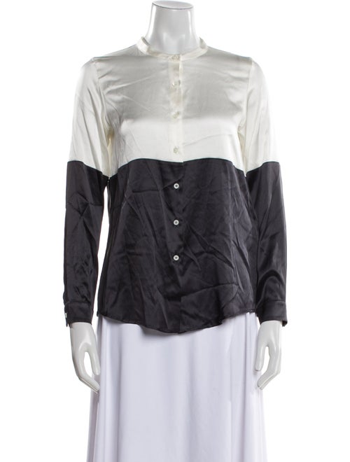 Paul Stuart Silk Mock Neck Button-Up Top