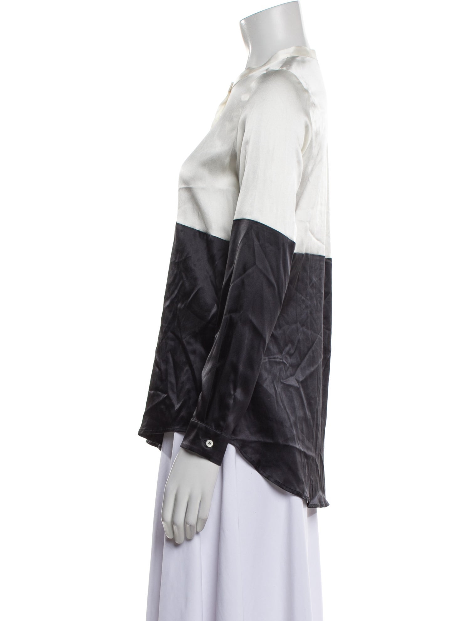 Paul Stuart Silk Mock Neck Button-Up Top