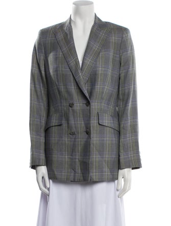 Paul Stuart Linen Plaid Print Blazer