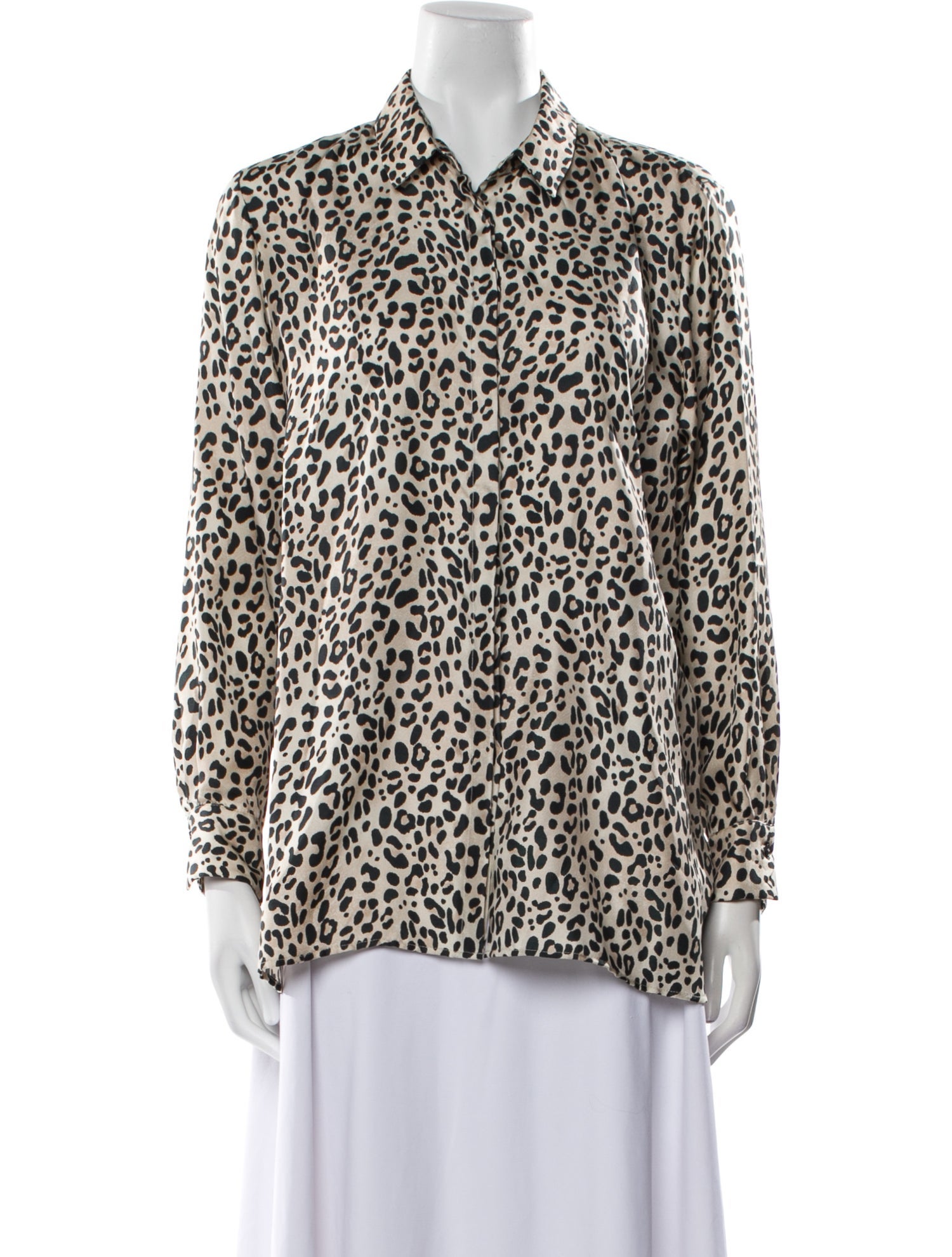 Paul Stuart Silk Animal Print Button-Up Top