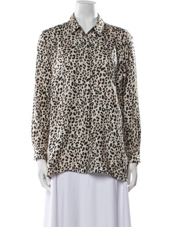 Paul Stuart Silk Animal Print Button-Up Top