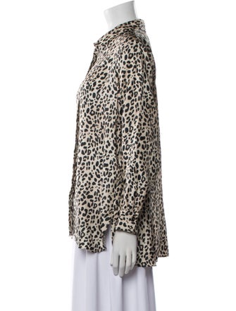 Paul Stuart Silk Animal Print Button-Up Top