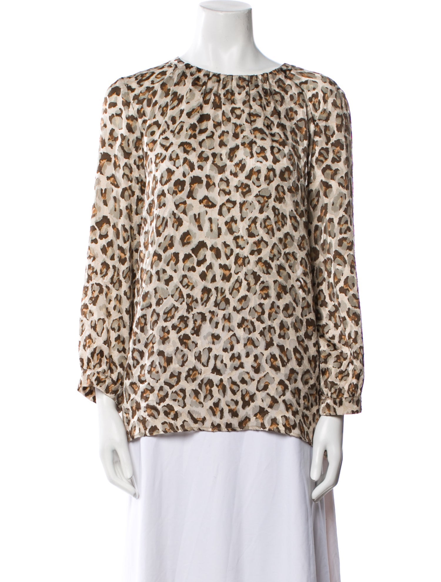 Paul Stuart Animal Print Bateau Neckline Blouse