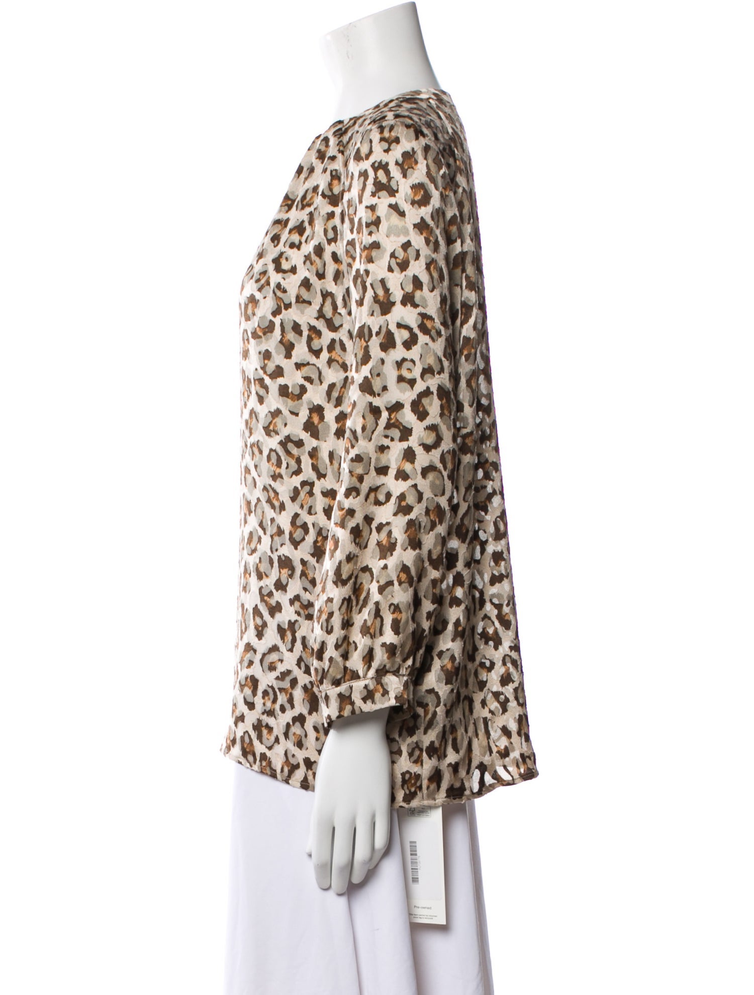 Paul Stuart Animal Print Bateau Neckline Blouse