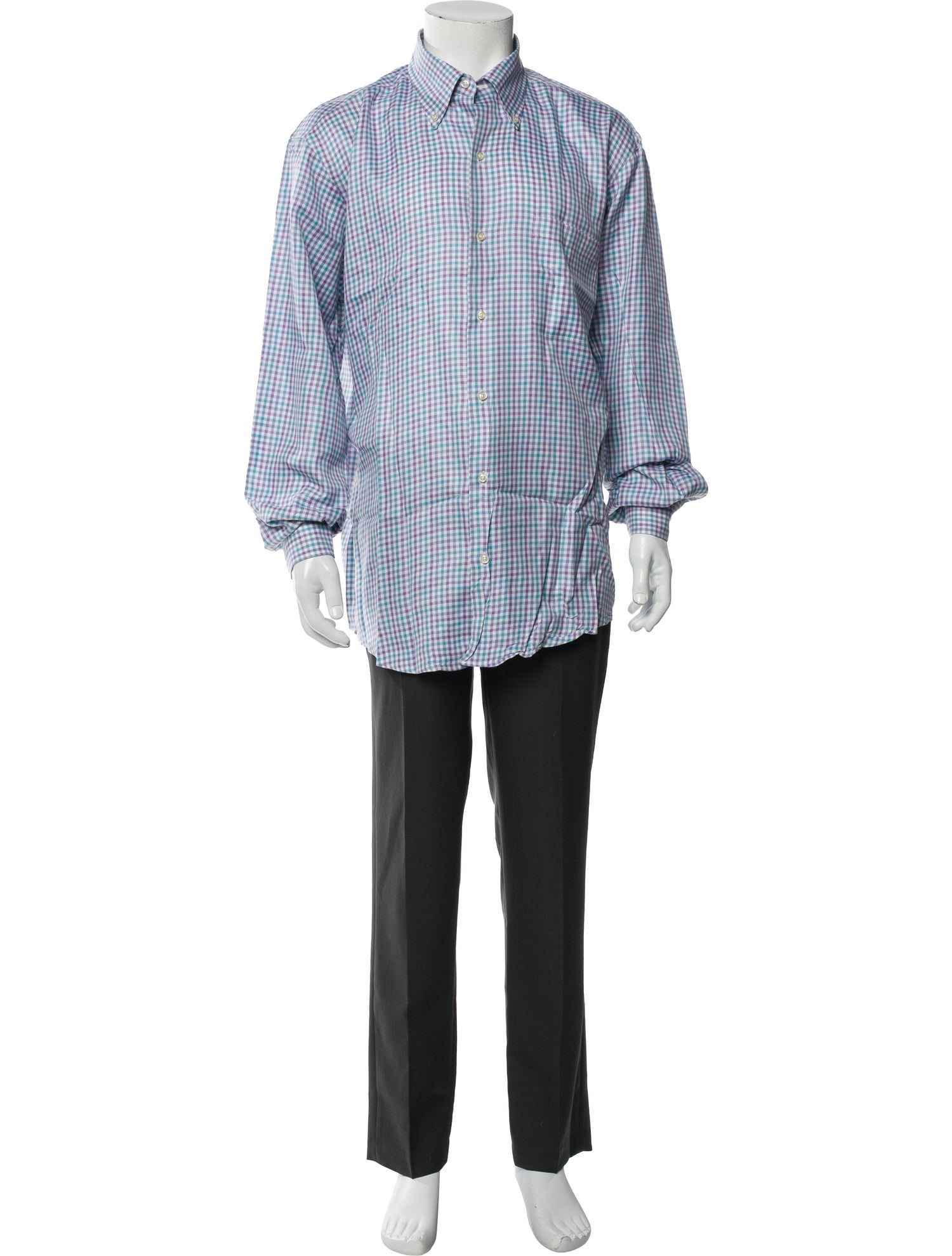 Paul Stuart Plaid Print Long Sleeve Dress Shirt