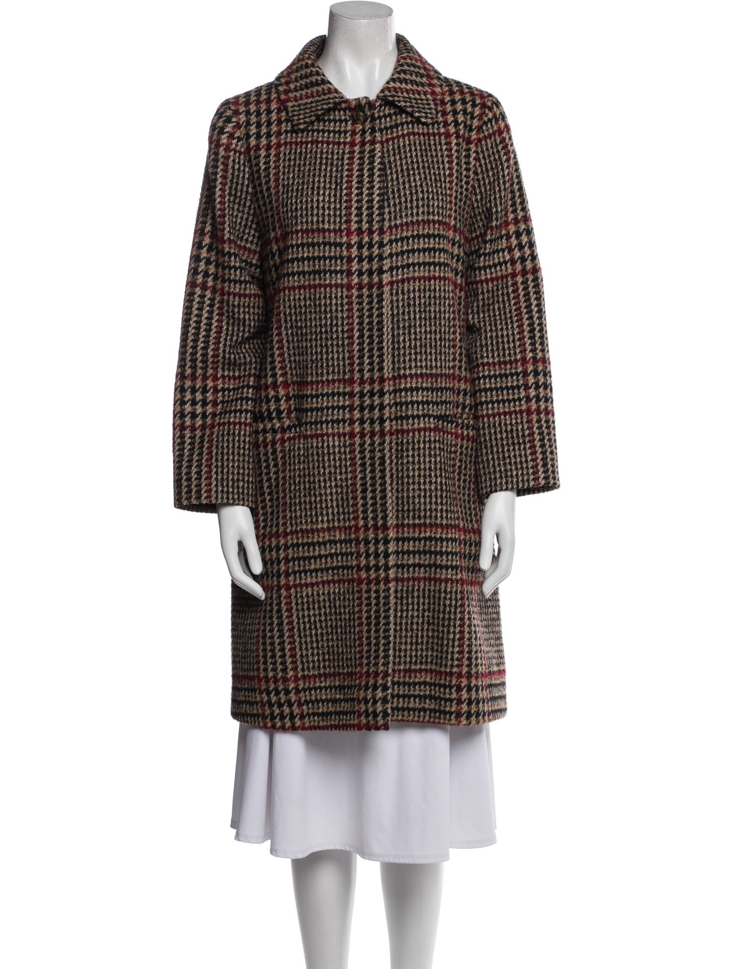 Paul Stuart Virgin Wool Plaid Print Coat
