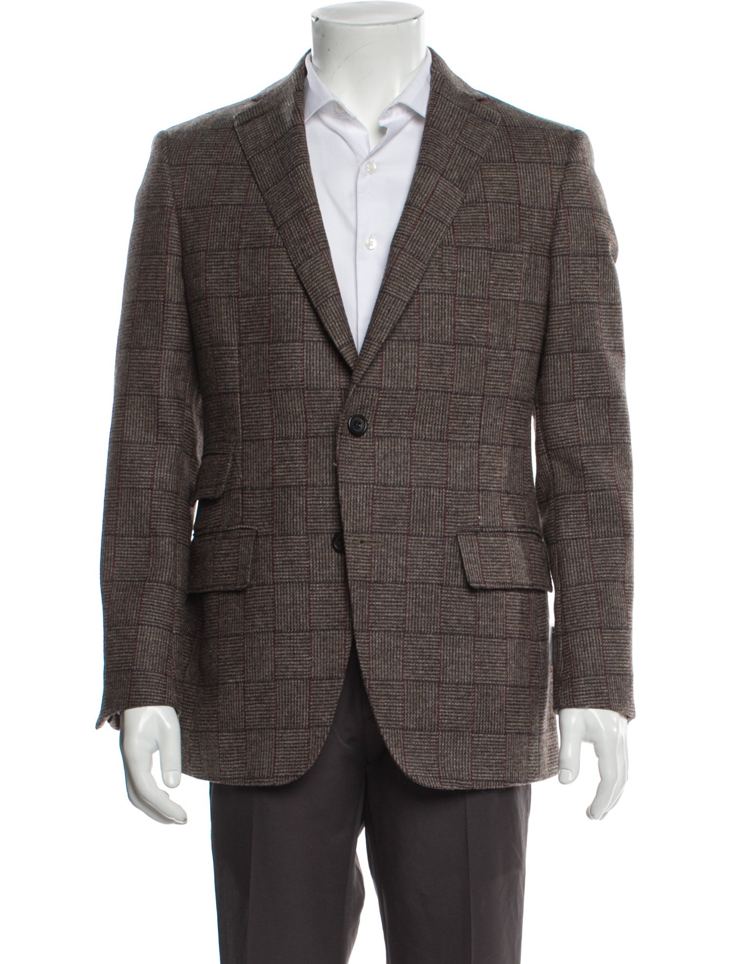 Paul Stuart Wool Plaid Print Blazer