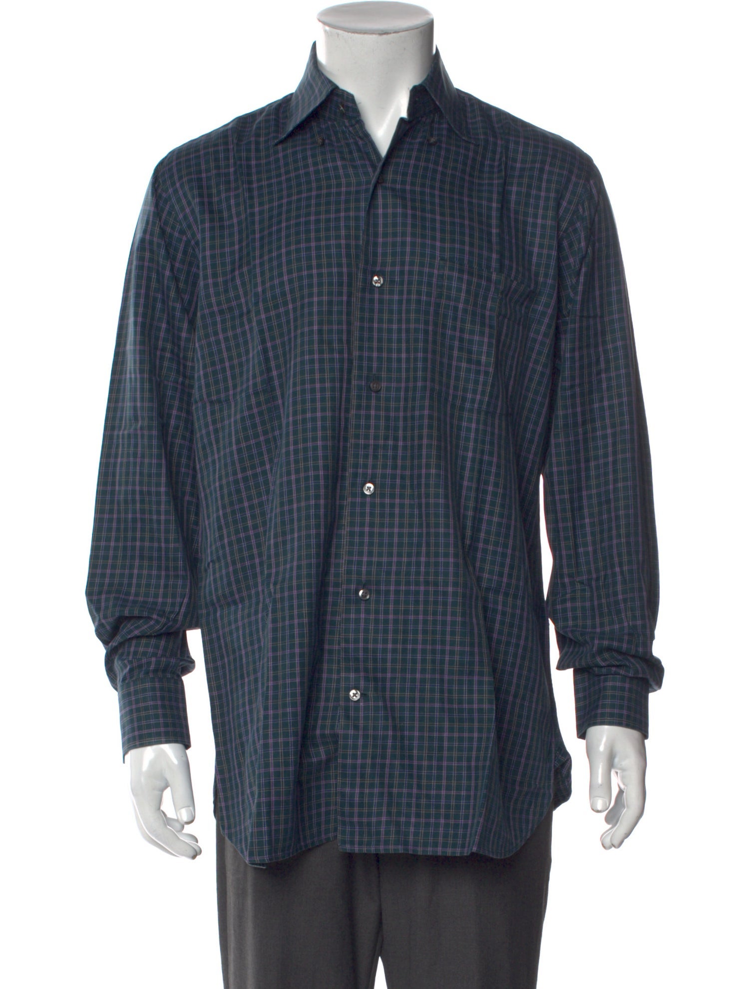 Paul Stuart Plaid Print Long Sleeve Dress Shirt