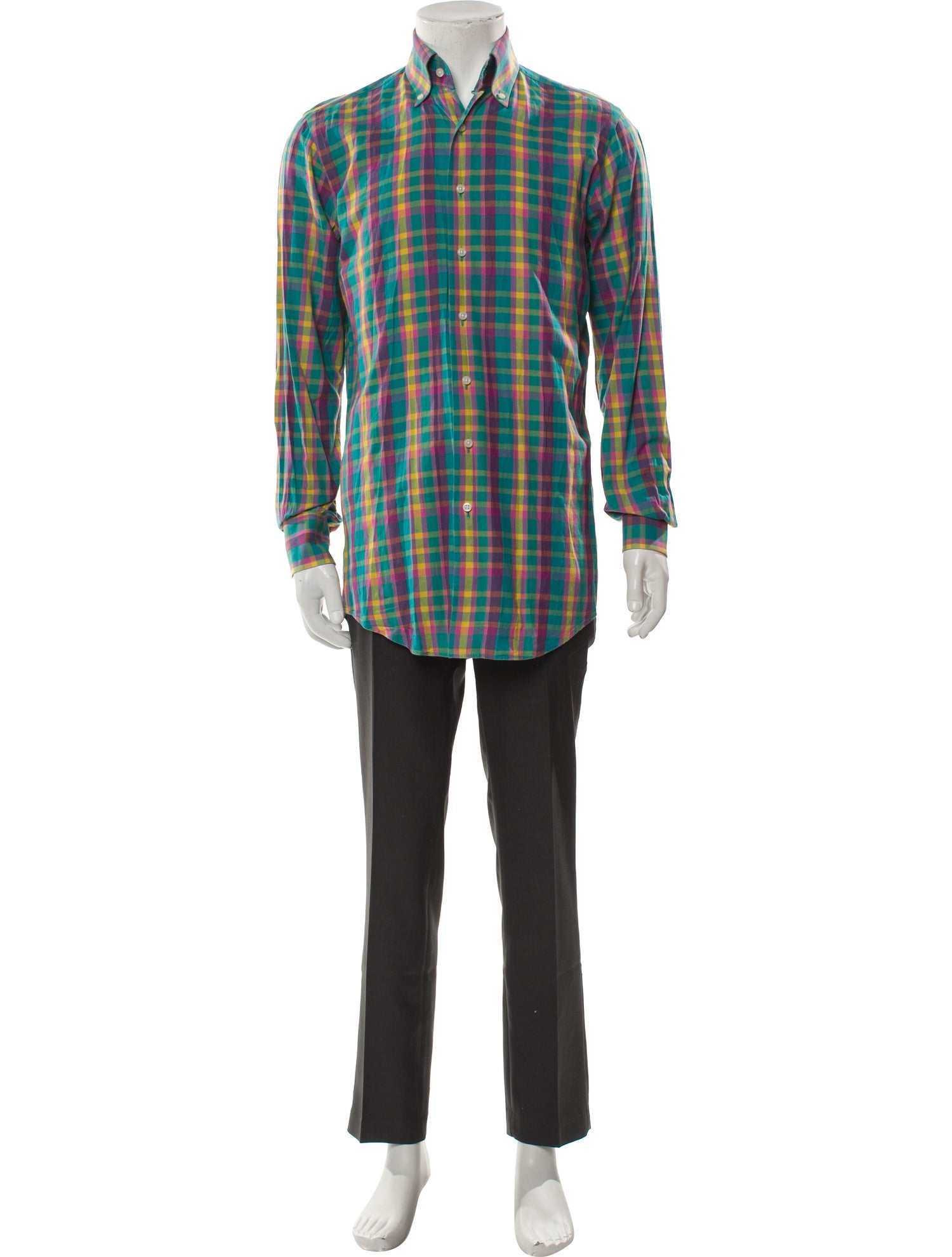 Paul Stuart Plaid Print Long Sleeve Dress Shirt