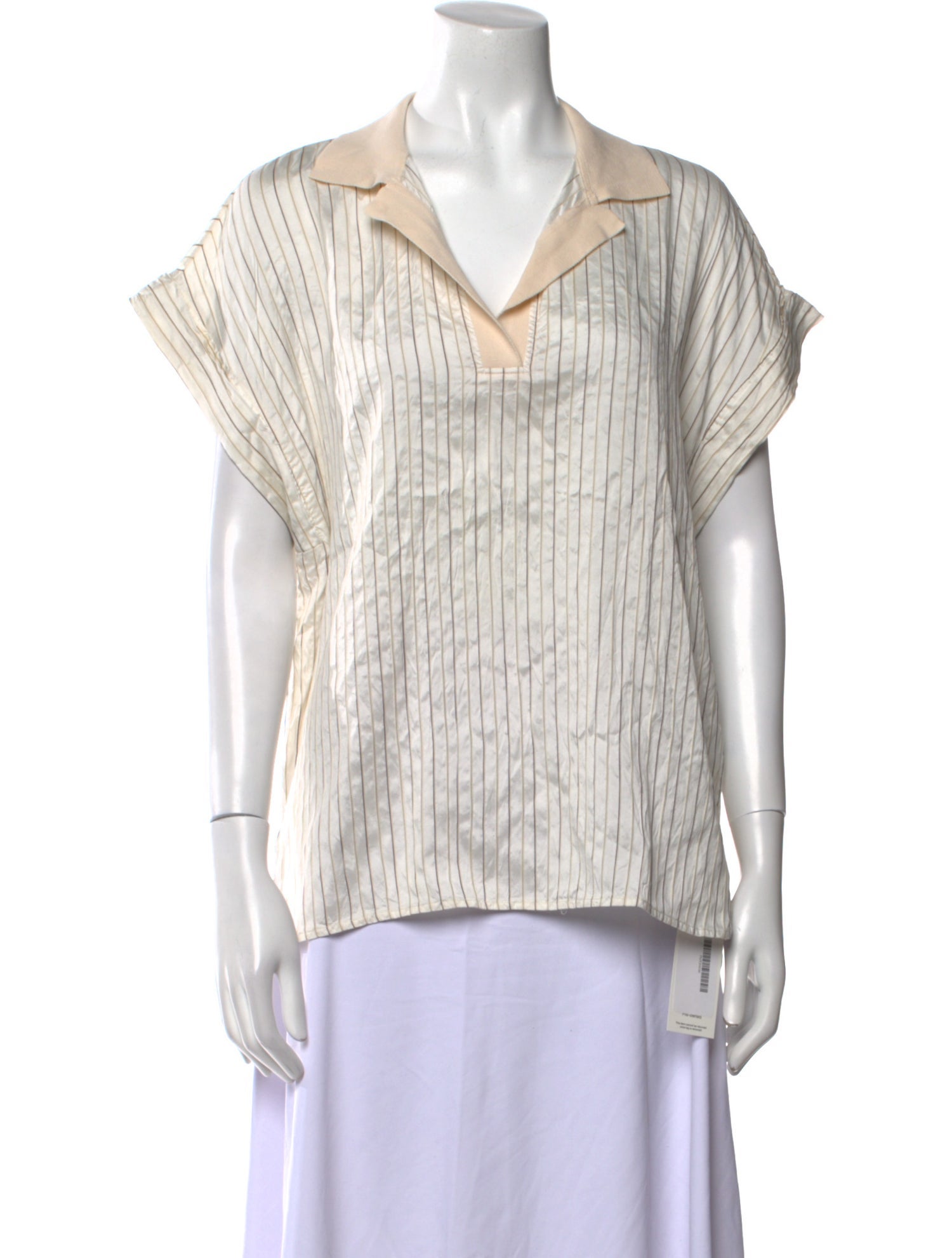 Paul Stuart Silk Striped Button-Up Top