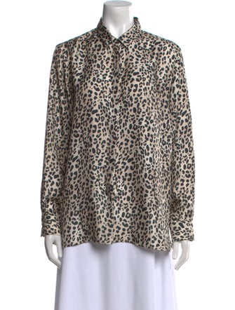 Paul Stuart Silk Animal Print Button-Up Top