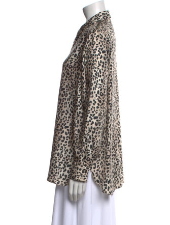 Paul Stuart Silk Animal Print Button-Up Top