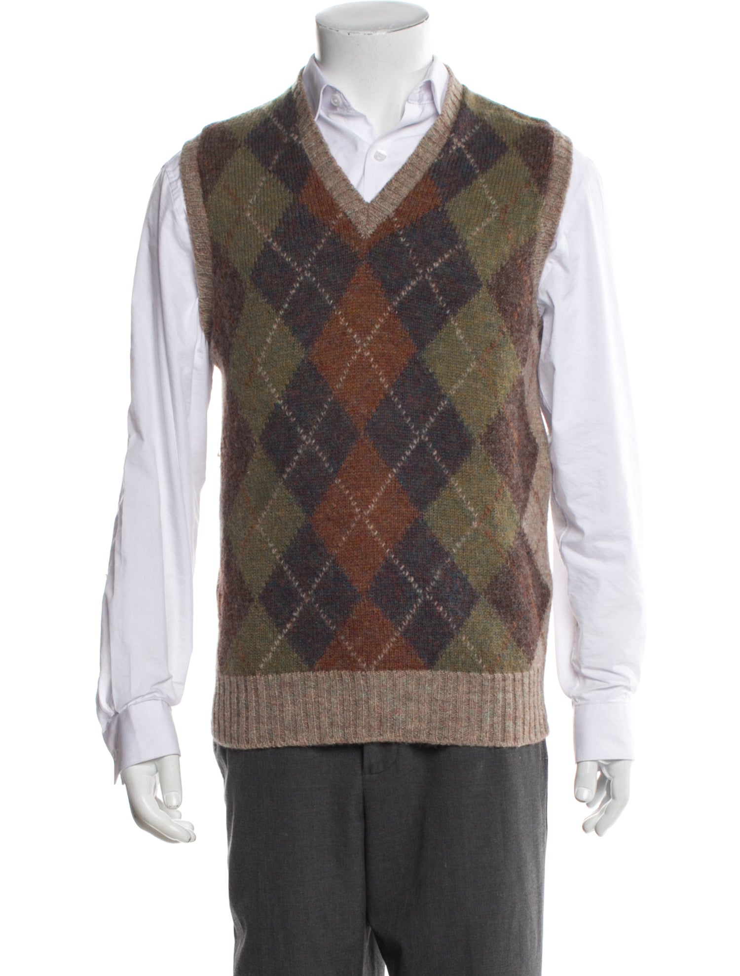Paul Stuart Wool Plaid Print Sweater Vest