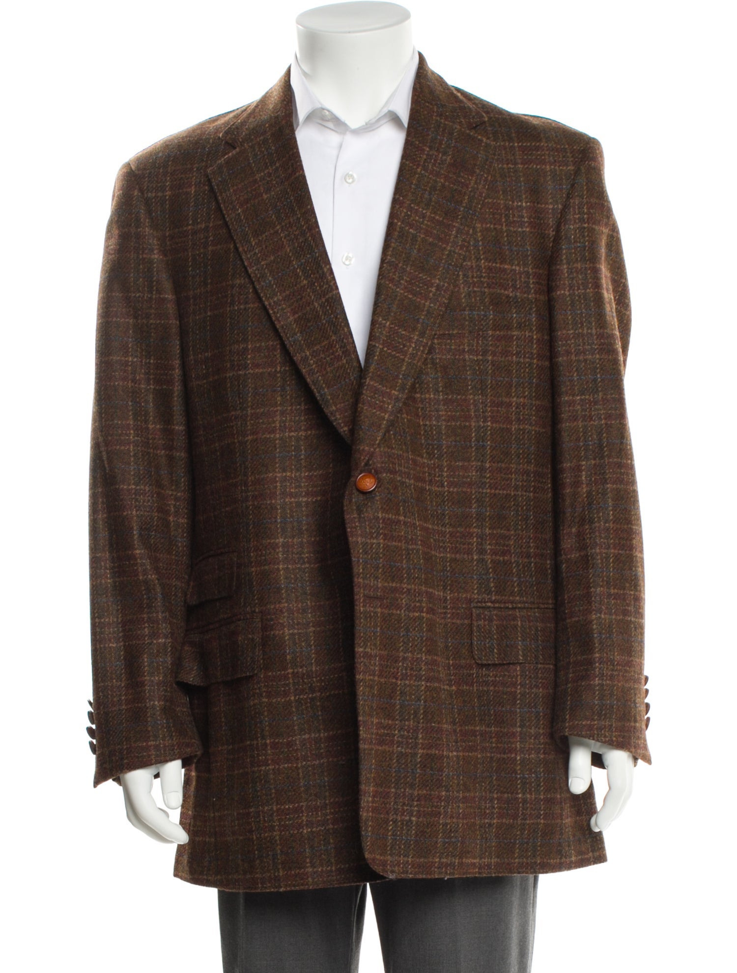 Paul Stuart Wool Plaid Print Blazer