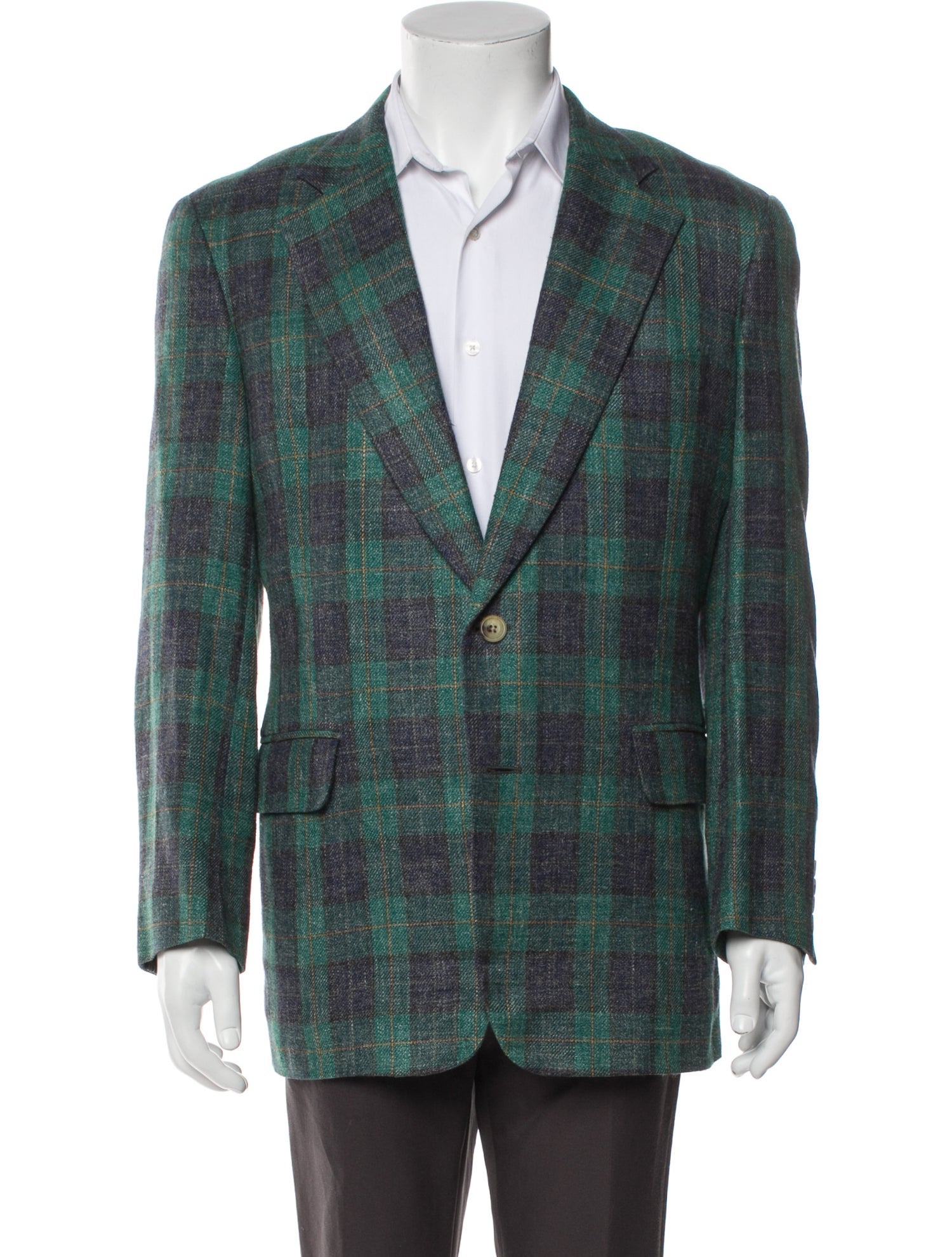 Paul Stuart Silk Plaid Print Blazer