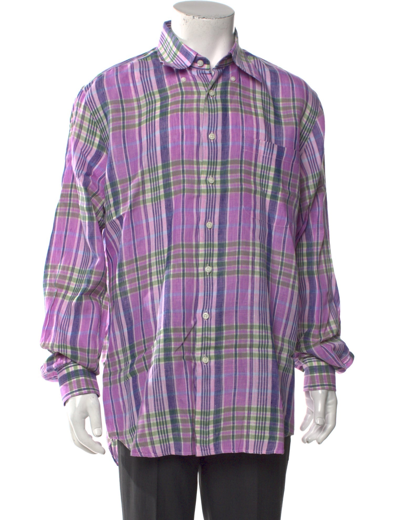 Paul Stuart Linen Plaid Print Shirt