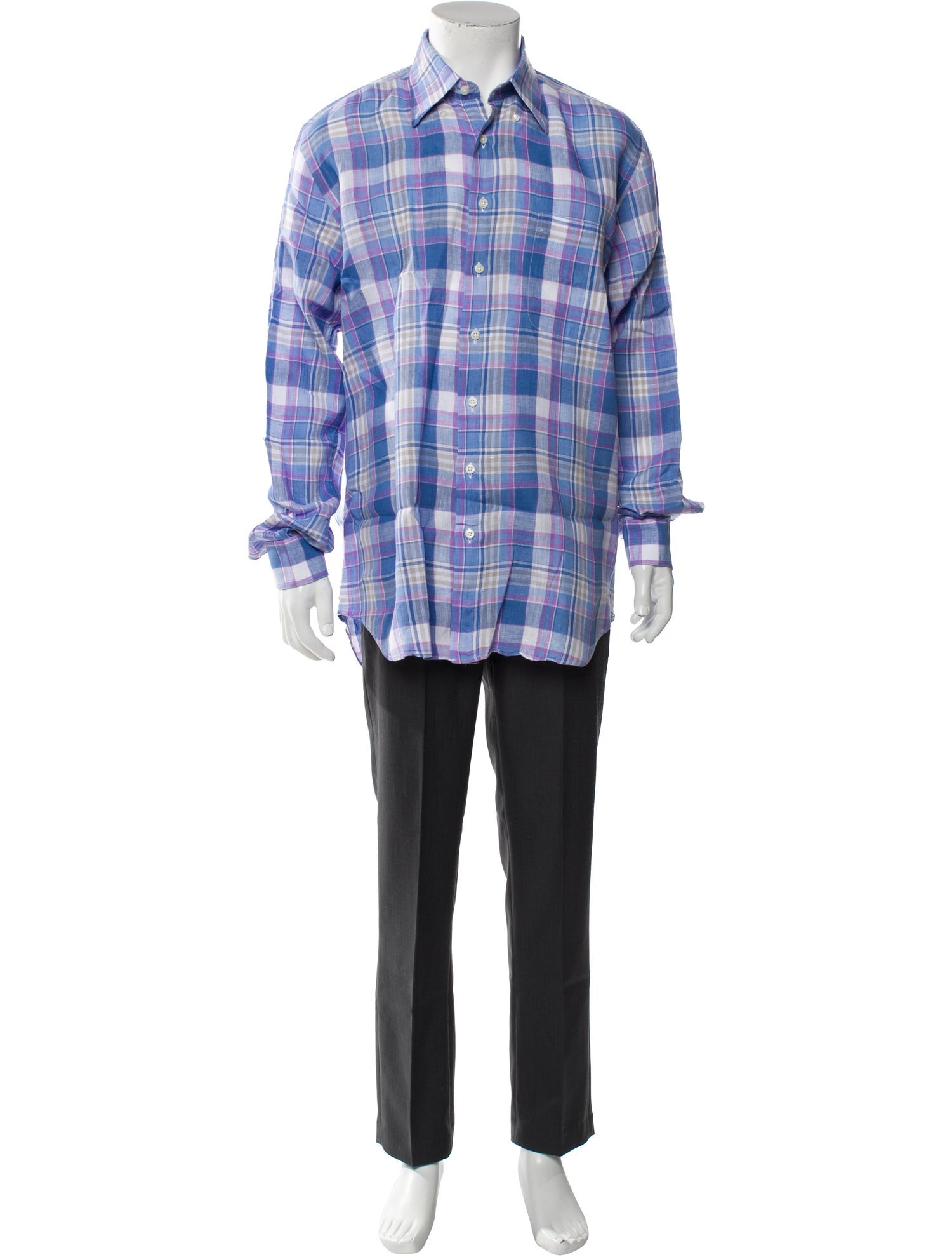 Paul Stuart Linen Plaid Print Shirt
