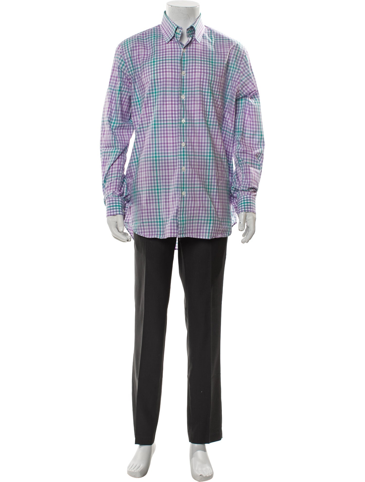 Paul Stuart Plaid Print Long Sleeve Dress Shirt