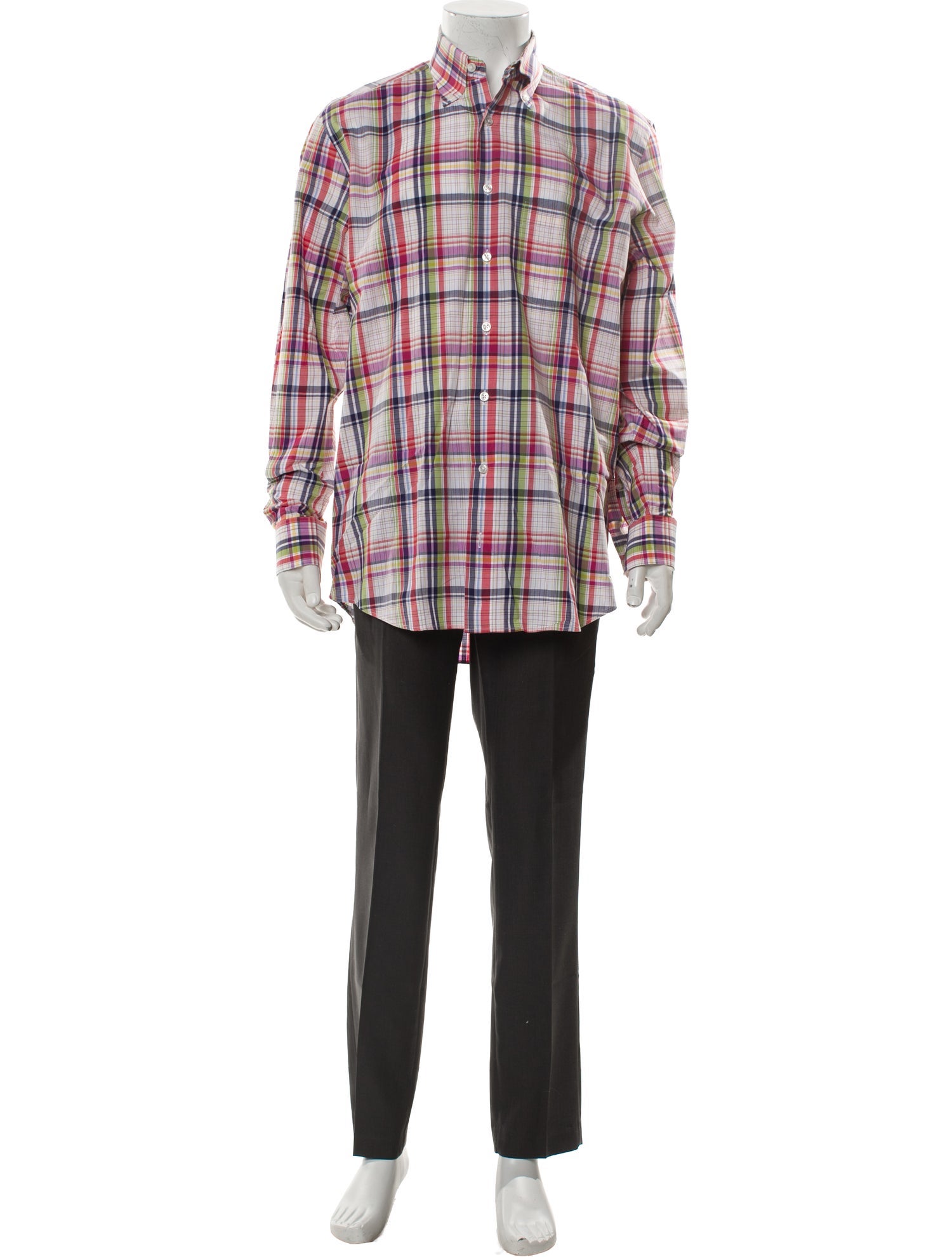 Paul Stuart Plaid Print Long Sleeve Dress Shirt