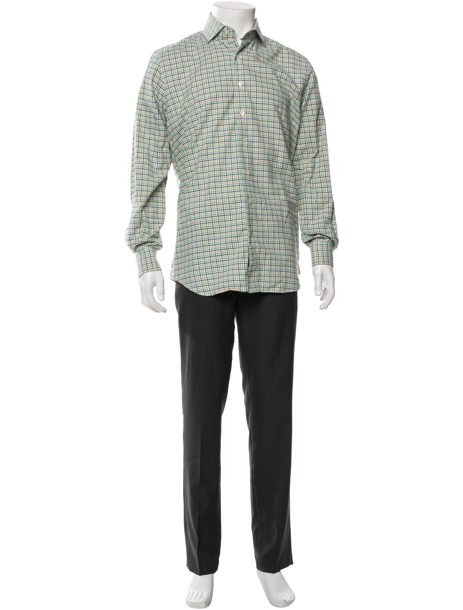 Paul Stuart Plaid Print Long Sleeve Dress Shirt