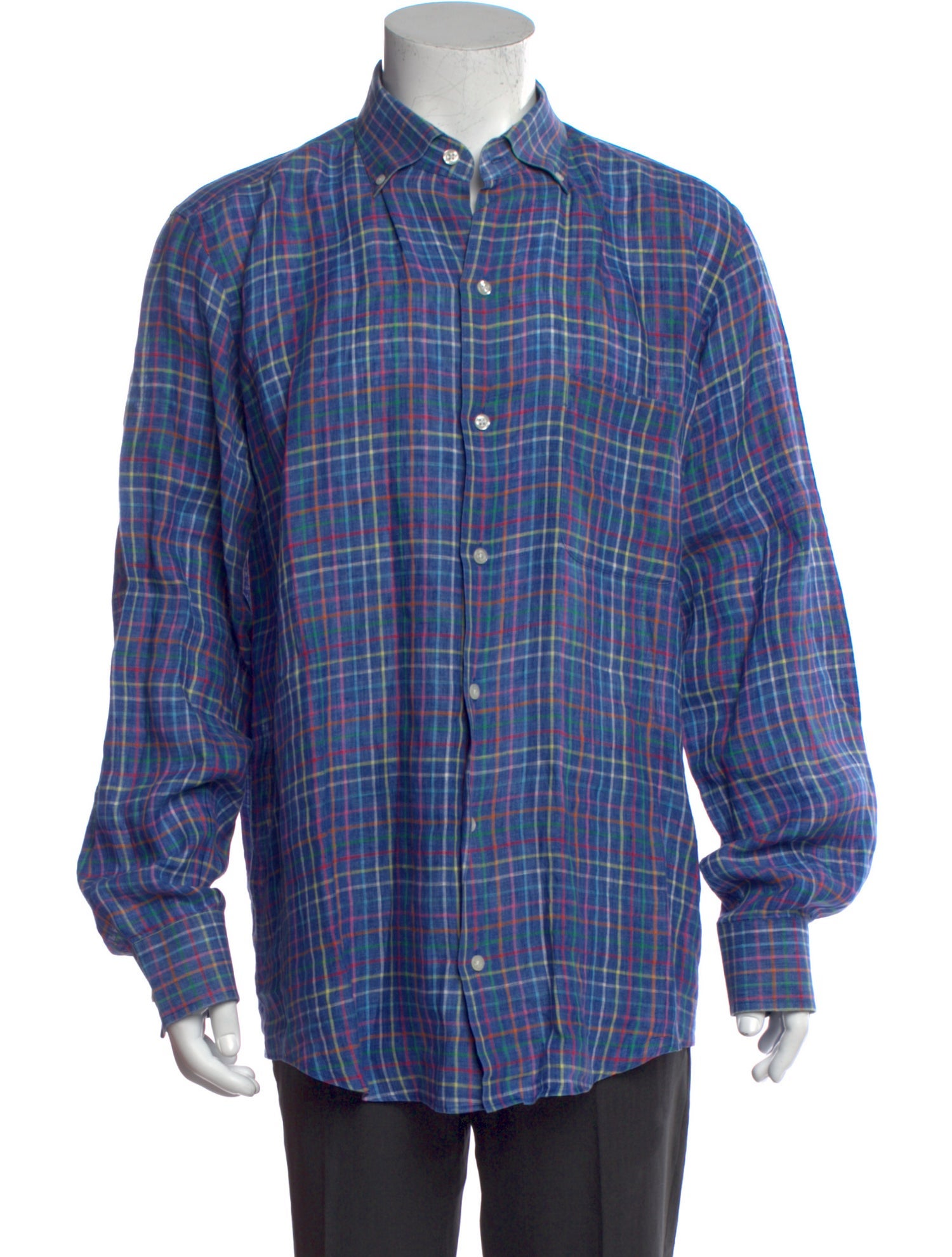 Paul Stuart Linen Plaid Print Shirt