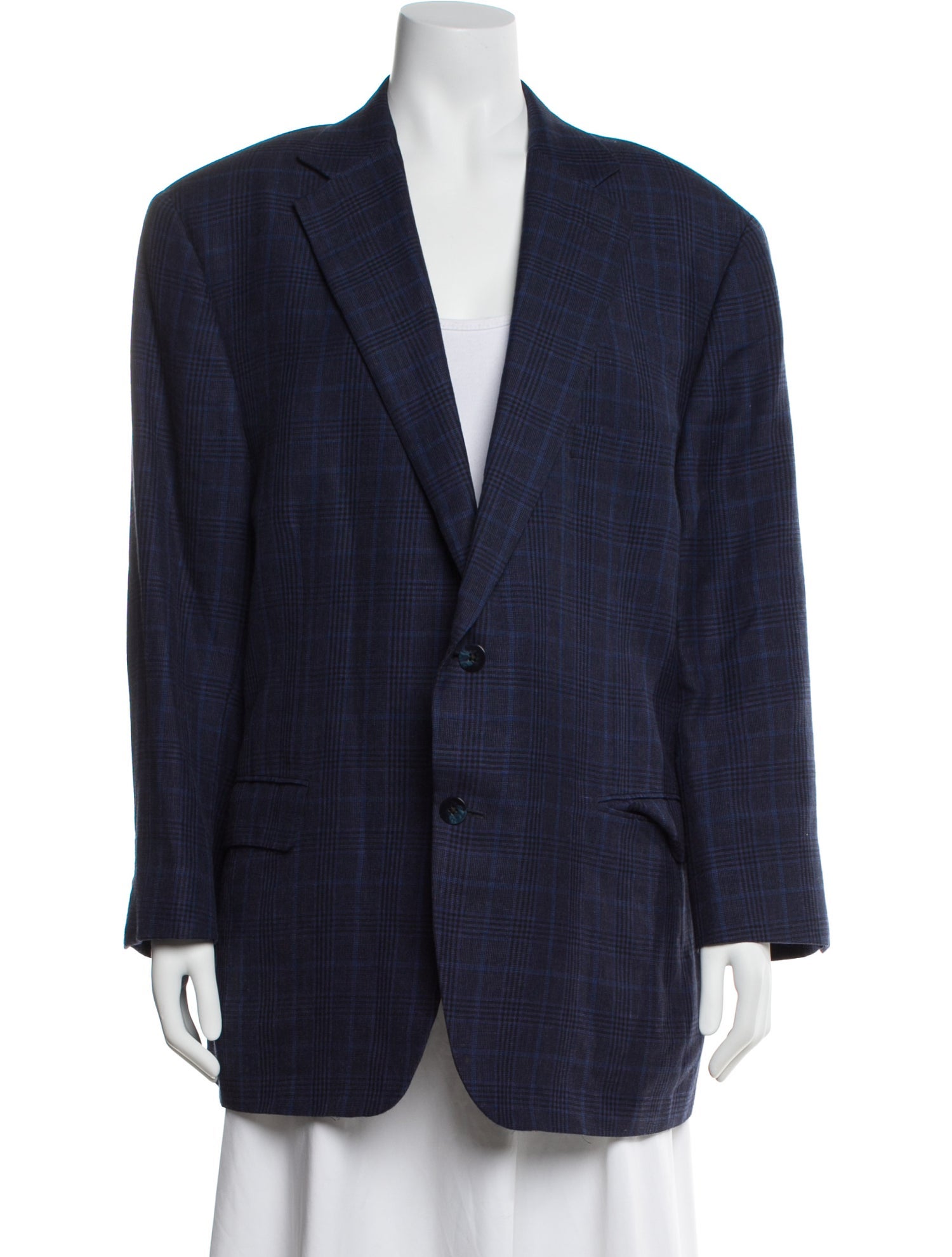 Paul Stuart Wool Plaid Print Blazer