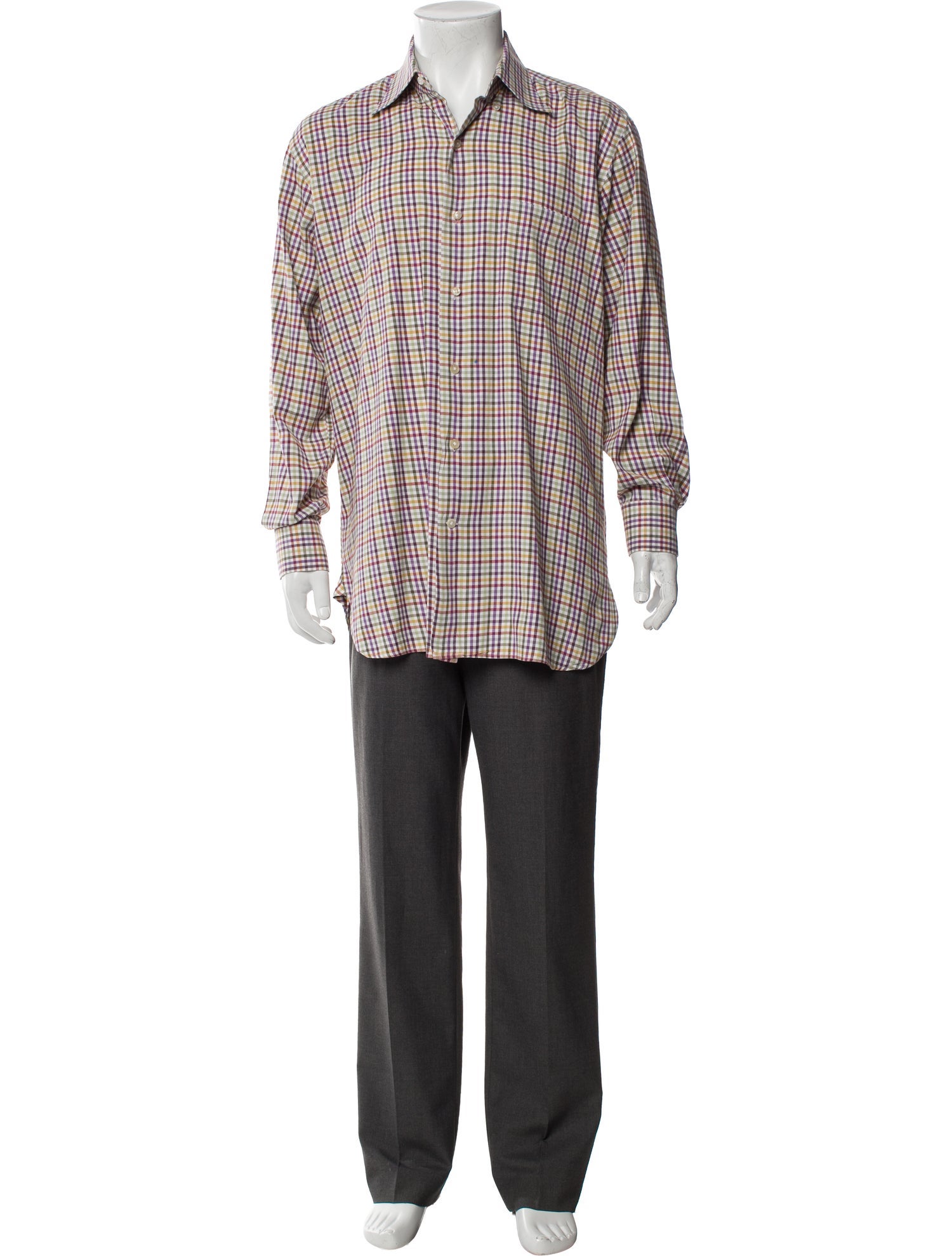 Paul Stuart Plaid Print Long Sleeve Dress Shirt