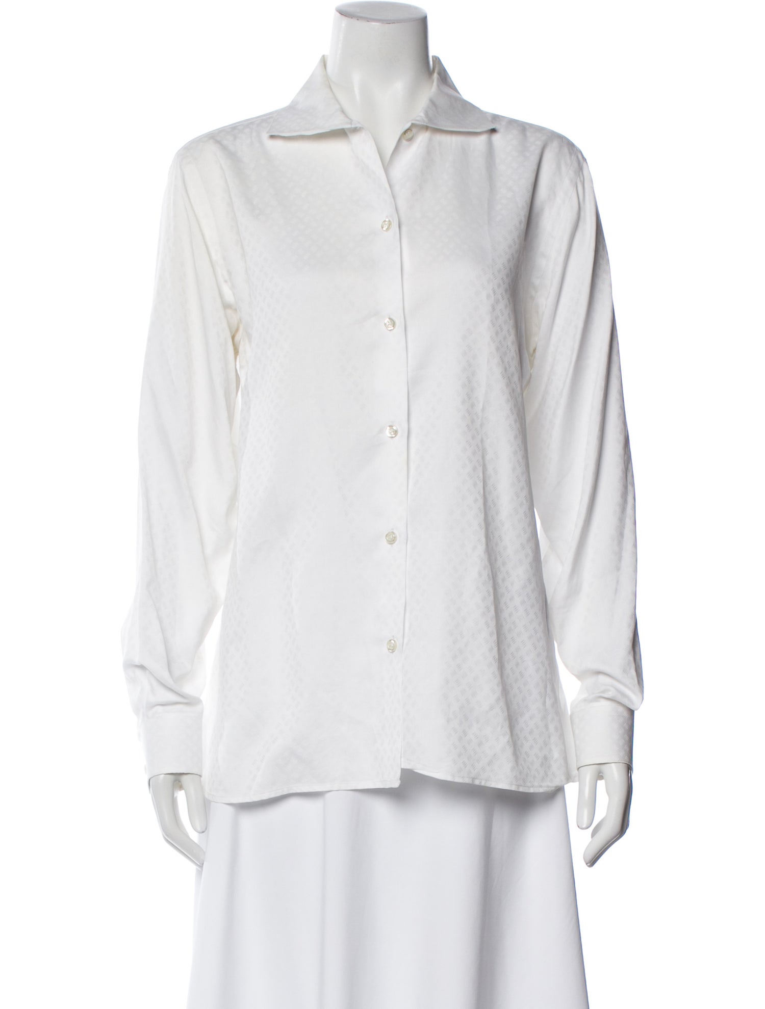 Paul Stuart Patterned Long Sleeve Button-Up Top