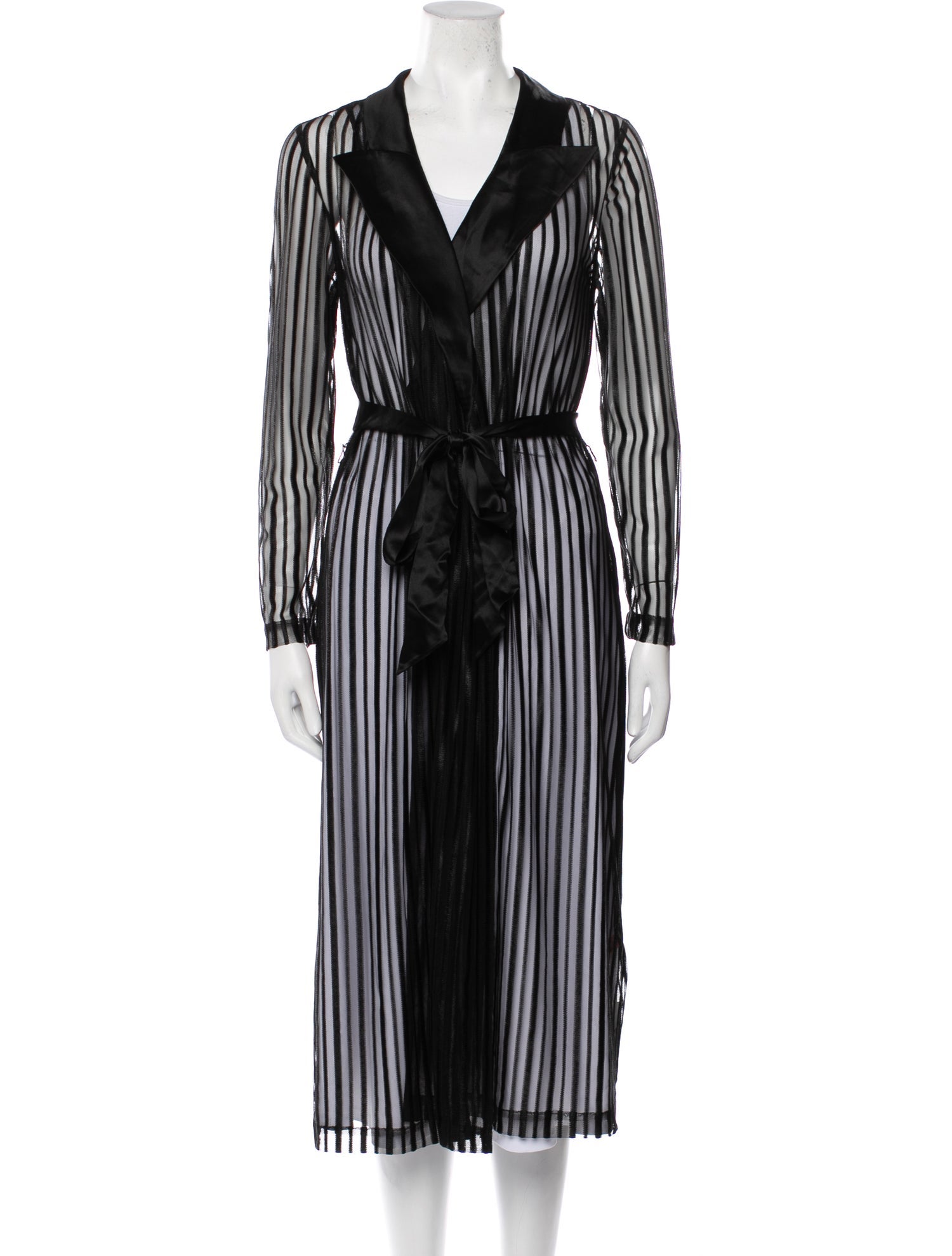 Agent Provocateur Striped Lace Trim Embellishment Robe - Black ...