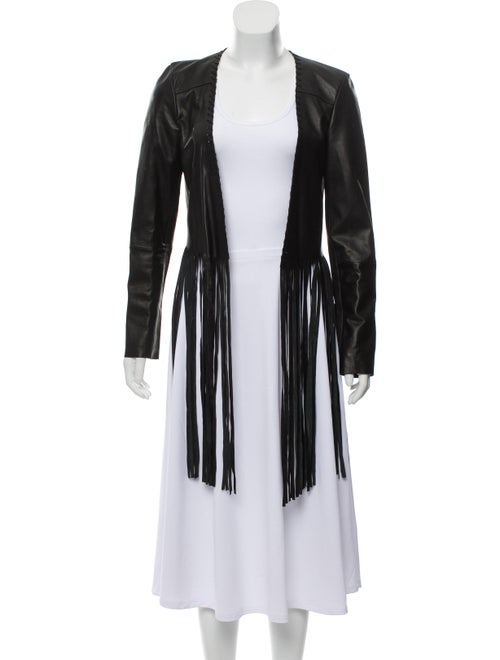 ThePerfext Leather Fringed Jacket Black