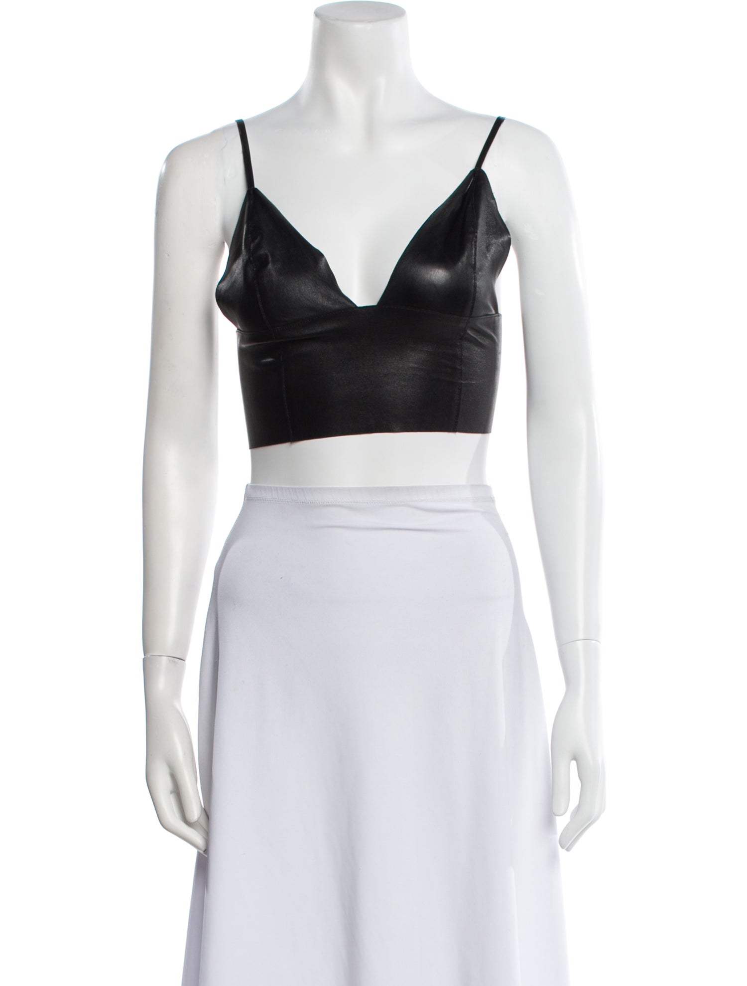 ThePerfext Leather V-Neck Crop Top