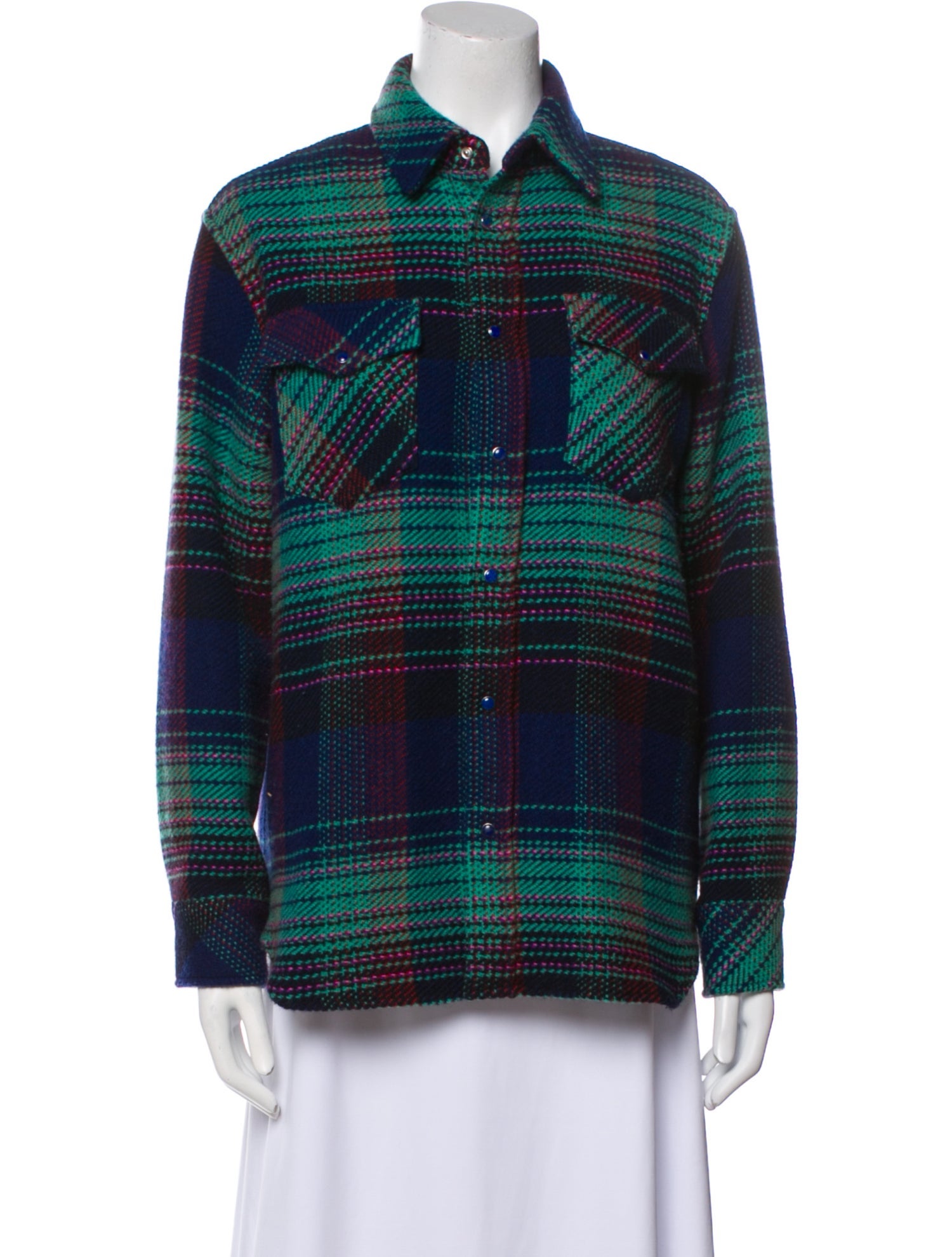 God's True Cashmere Cashmere Plaid Print Button-Up Top