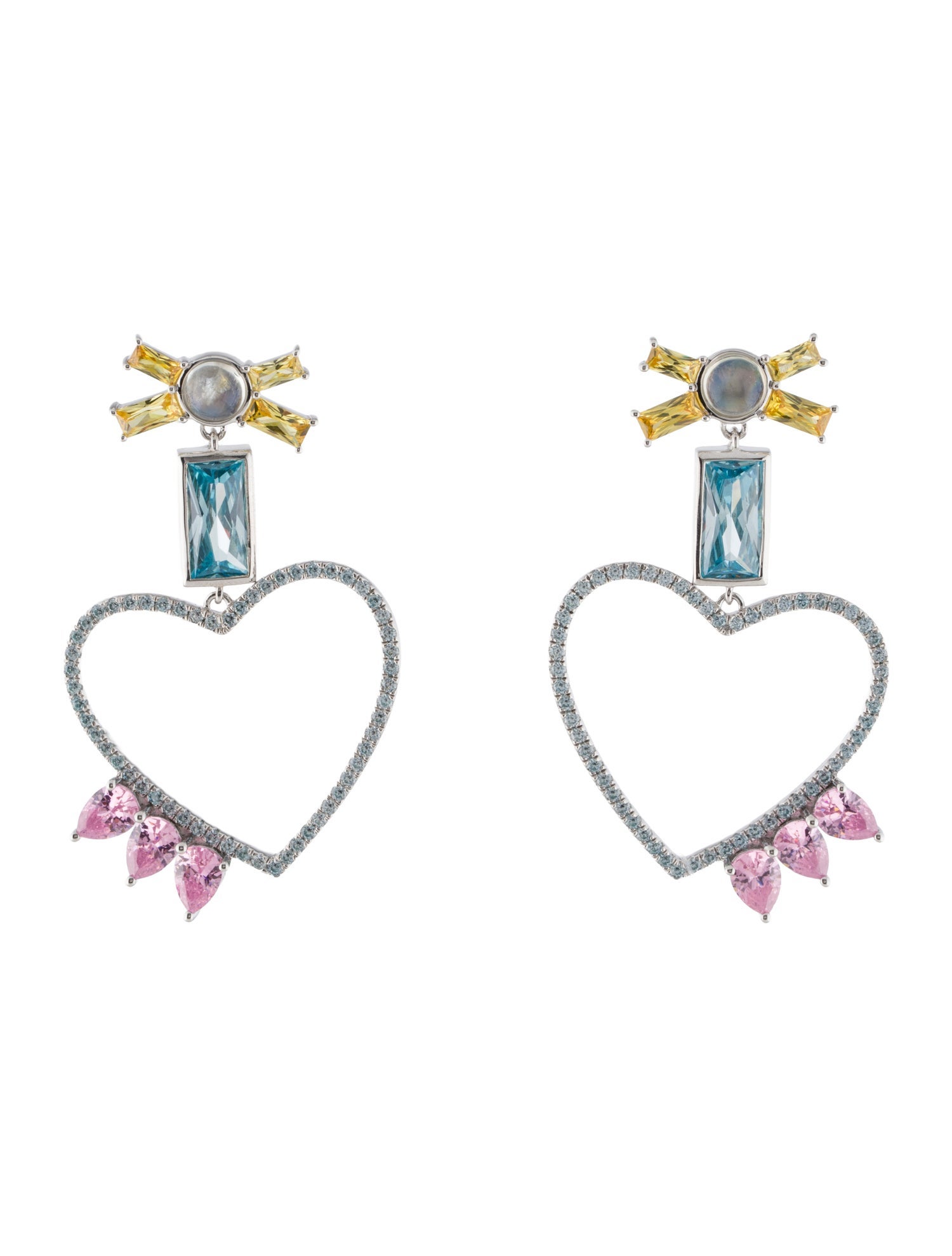 Queenie Cao Cubic Zirconia Heart Drop Earrings