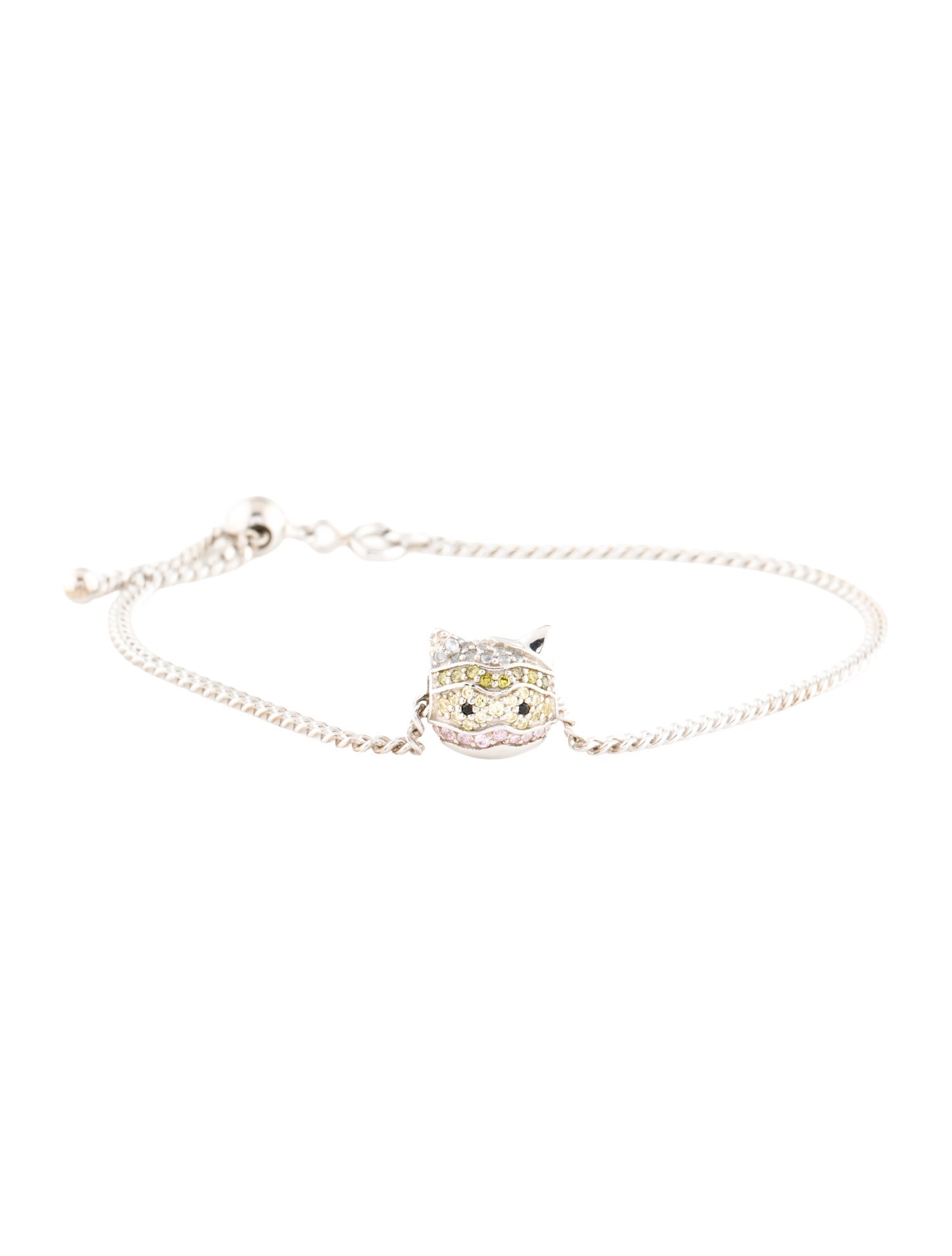 Queenie Cao Cubic Zirconia Disco Kitty Charm Bracelet