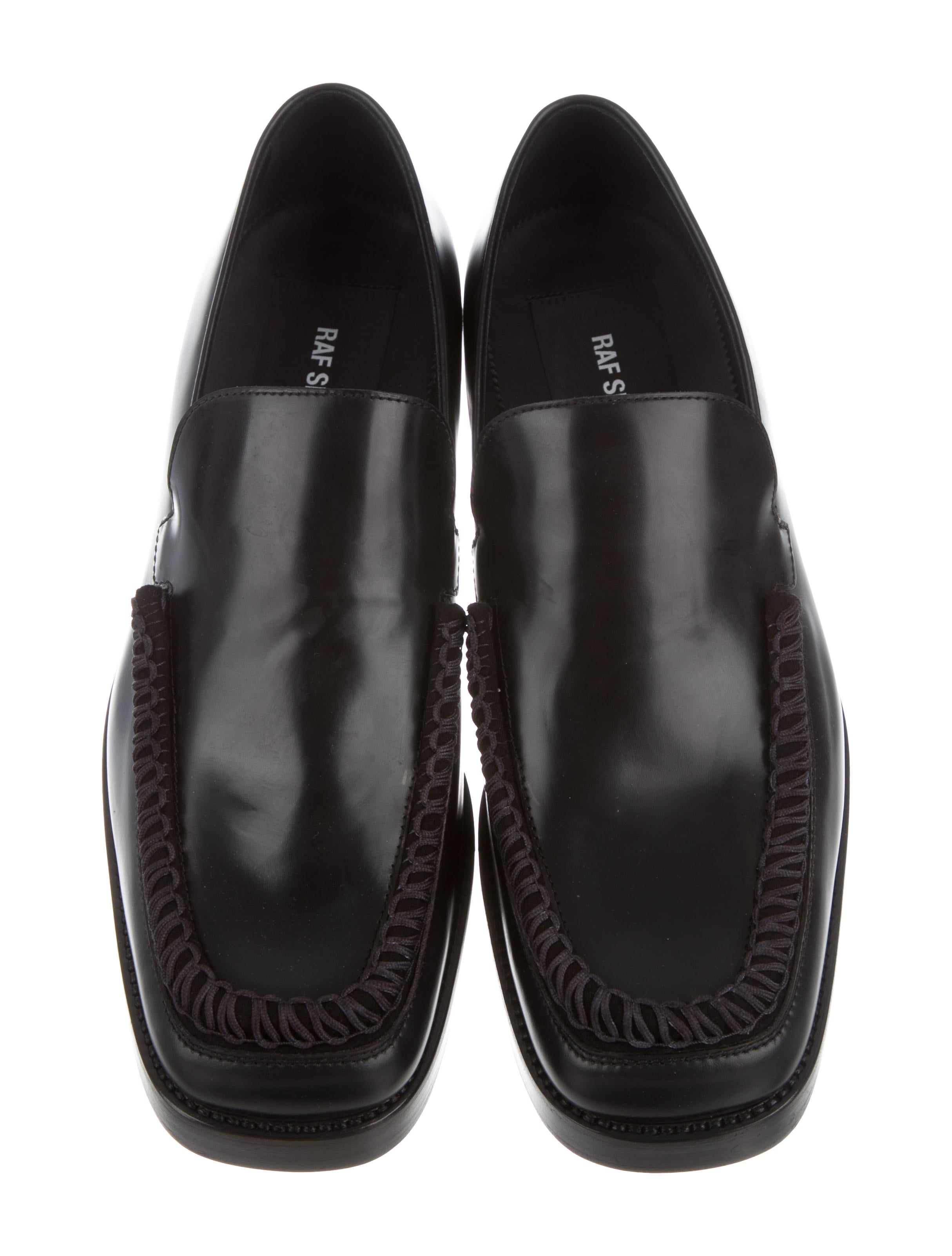 Raf Simons Leather Square-Toe Loafers - Black Loafers, Shoes
