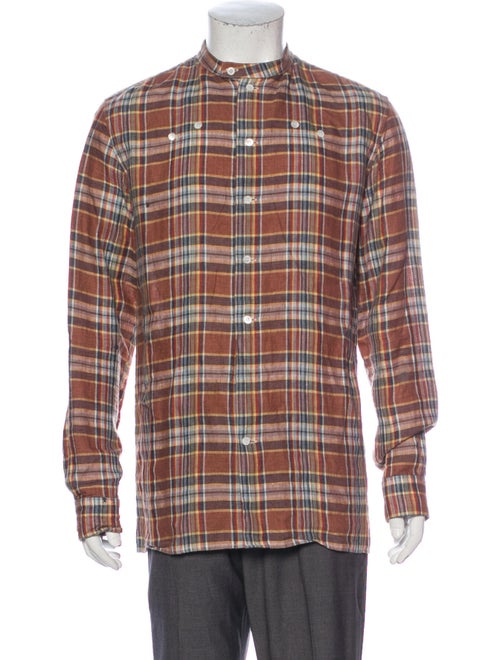 Raf Simons Linen Plaid Print Shirt Blue