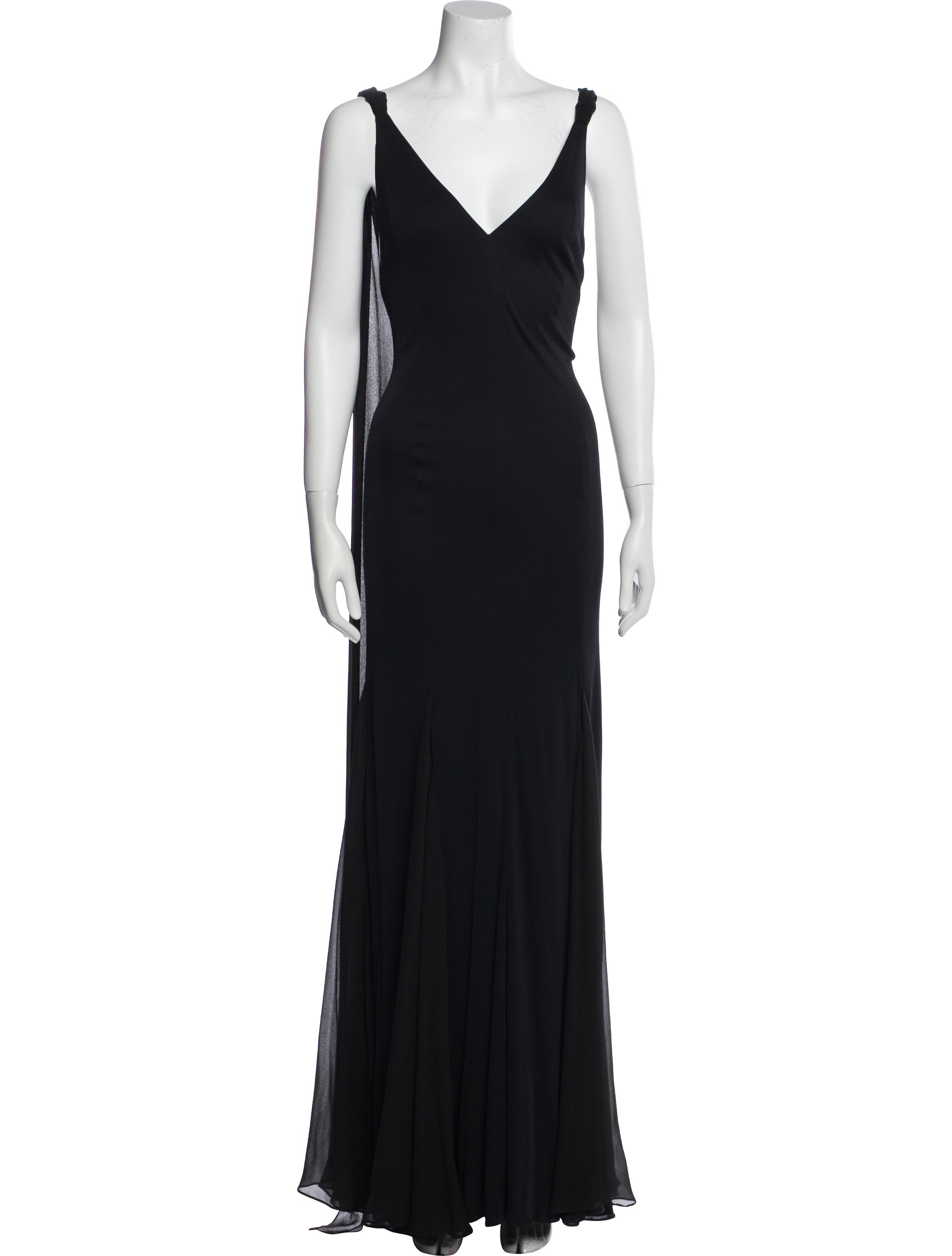 Ralph Lauren Women's Plaid Sleeveless V Neck Maxi Sheath Evening Dress Black Size 2 main image 1