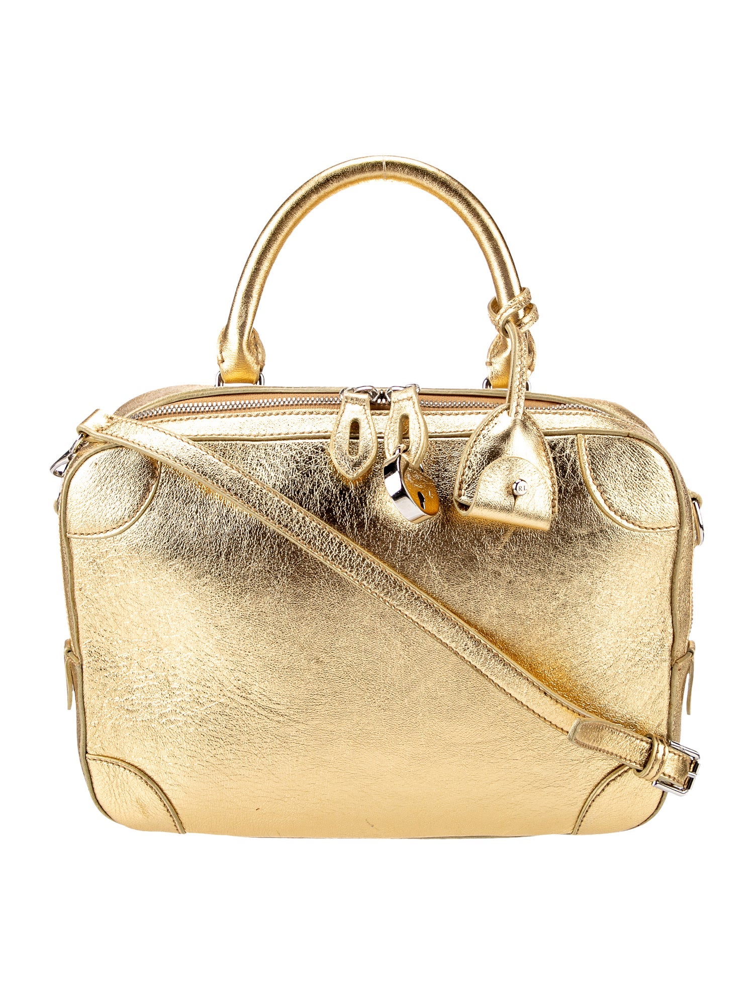 Ralph Lauren Collection Metallic Leather Top Handle Bag Gold Handle