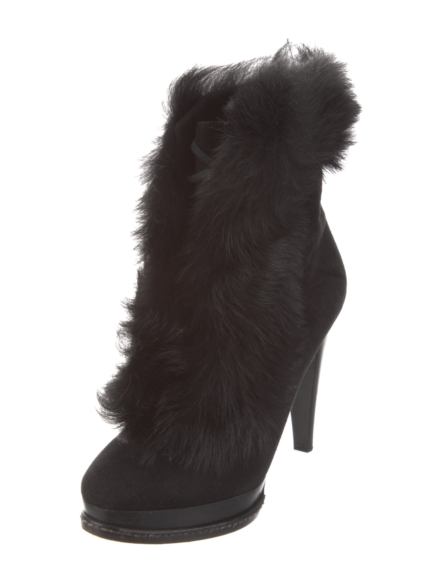 Ralph Lauren Collection Suede Fur Trim Lace-Up Boots